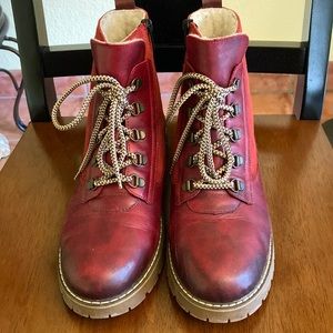 Remonte Tex Red Leather Boots with Fold Out Snow Cleats